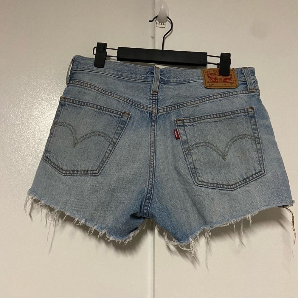 Levi's Patched 501 Cut Off Denim Jean Shorts Size 28 - Picture 9 of 9